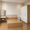 Bộ giường tủ gỗ ép giá rẻ gồm có giường 1m8x2m, tủ 2mx2m, táp 40cm, bàn trang điểm 80cm, màu 388 pha màu trắng