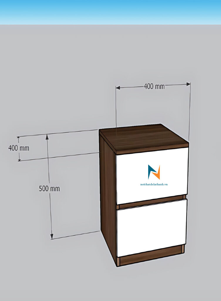 Thiết kế tủ đầu giường 40cm, màu óc chó 6089, mặt 2 ngăn kéo màu trắng