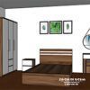 Bản vẽ thiết kế bộ giường tủ gỗ ép giá rẻ, màu óc chó pha cánh màu trắng