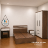Bộ giường tủ gỗ ép phân khúc giá rẻ phong cách hiện đại, màu óc chó 6089 pha màu trắng, gồm giường 1m2x1m9, tủ 1m2x2m, táp 40cm, bàn phấn gương treo 60cm