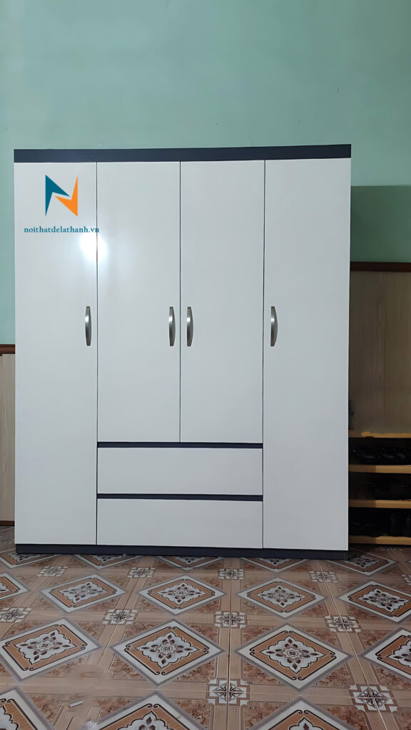 Tủ áo giá rẻ 1m6x2m, màu chì, cánh màu trắng