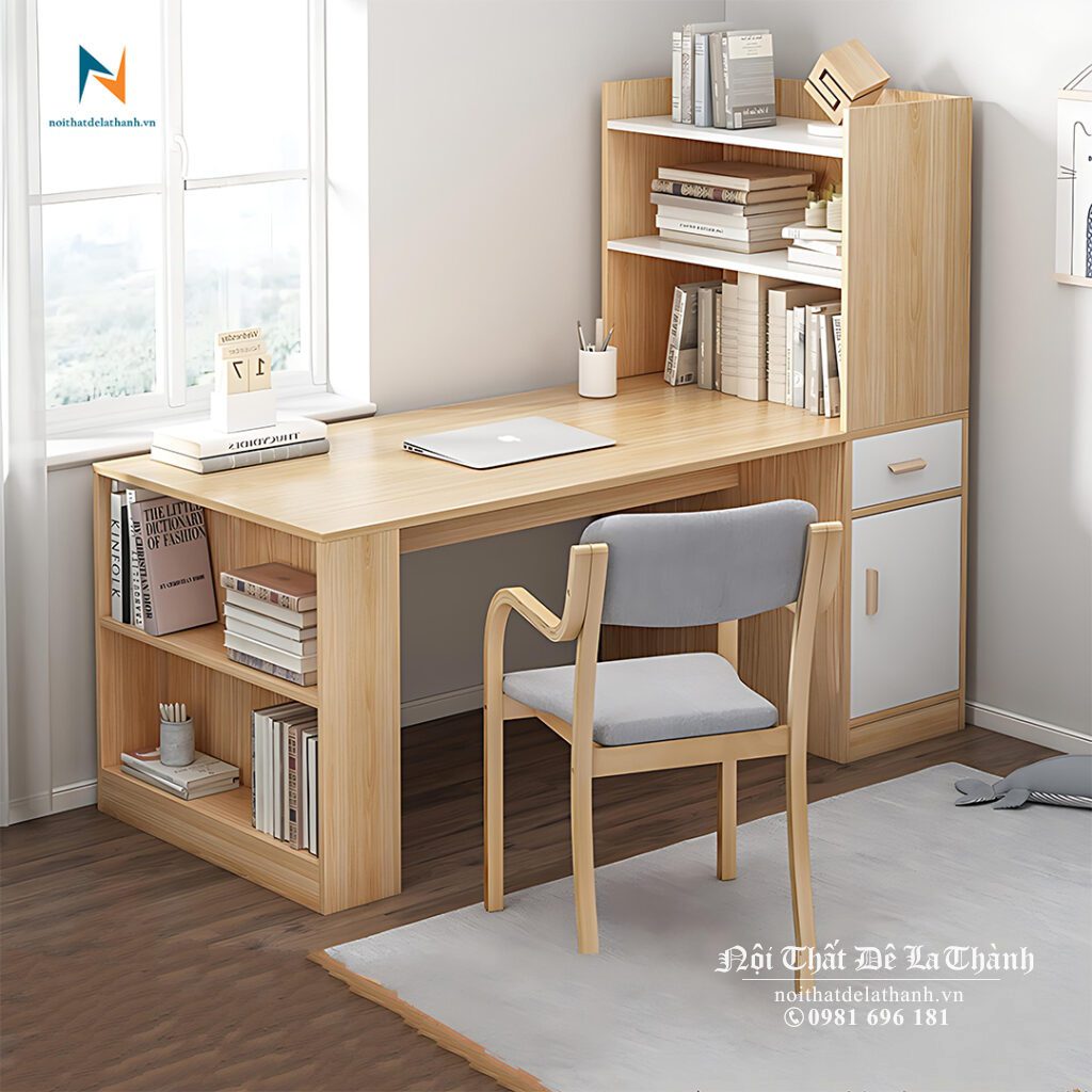Bộ bàn ghế học sinh sản xuất bởi Nội Thất Đê La Thành, phù hợp với học sinh cấp 2, 3, sinh viên, hoặc dùng cho người lớn làm bàn làm việc tại gia