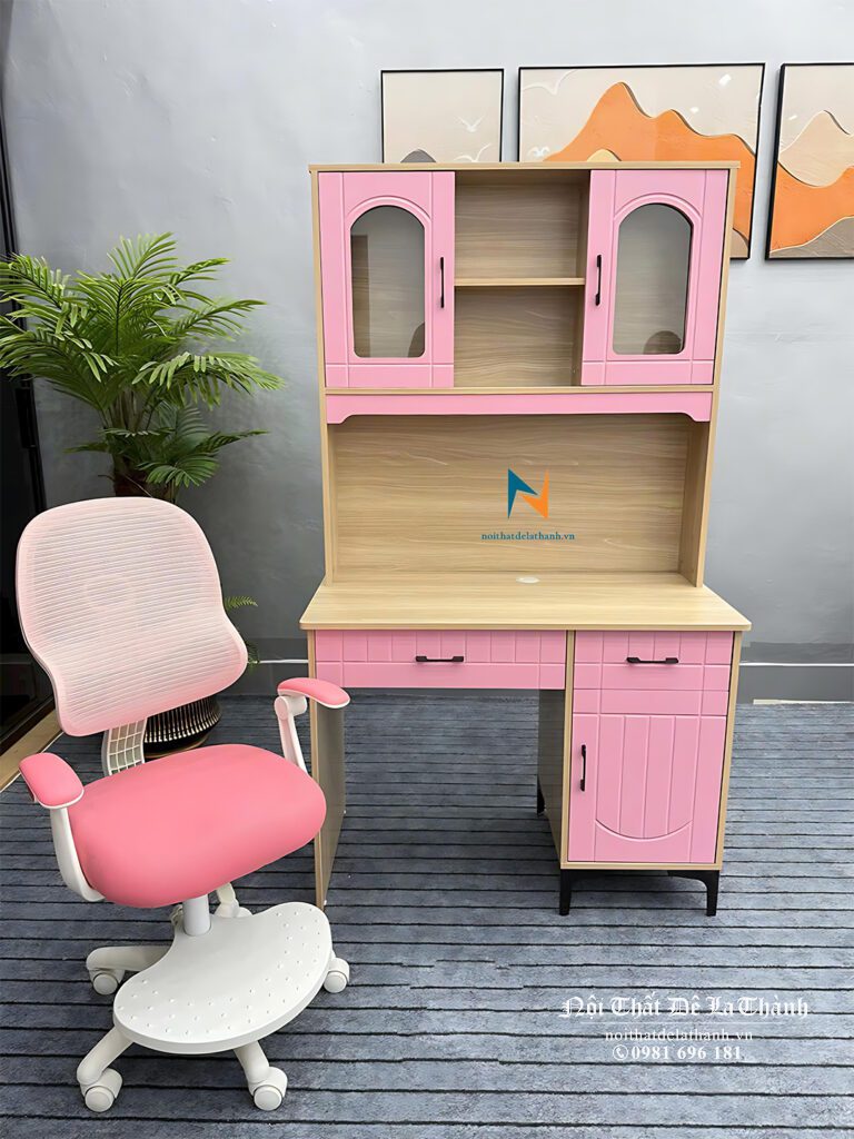Chiếc bàn học trẻ em, dành cho bé gái tiểu học, phối 2 màu 388 và màu hồng, kích thước 1mx1m5