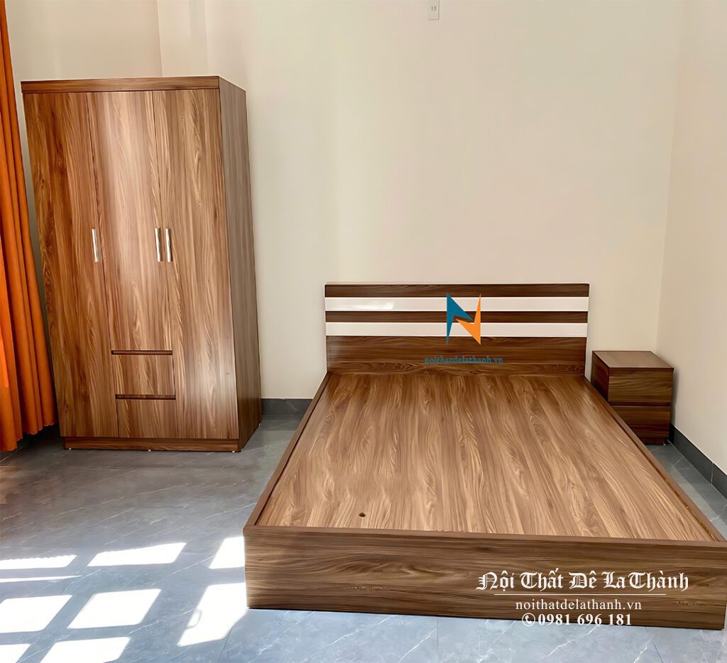Combo phòng ngủ giá rẻ với táp 40cm, tủ 1m2x2m, giường 1m6x2m màu óc chó 6089, gỗ công nghiệp mdf bề mặt phủ melamine chống xước