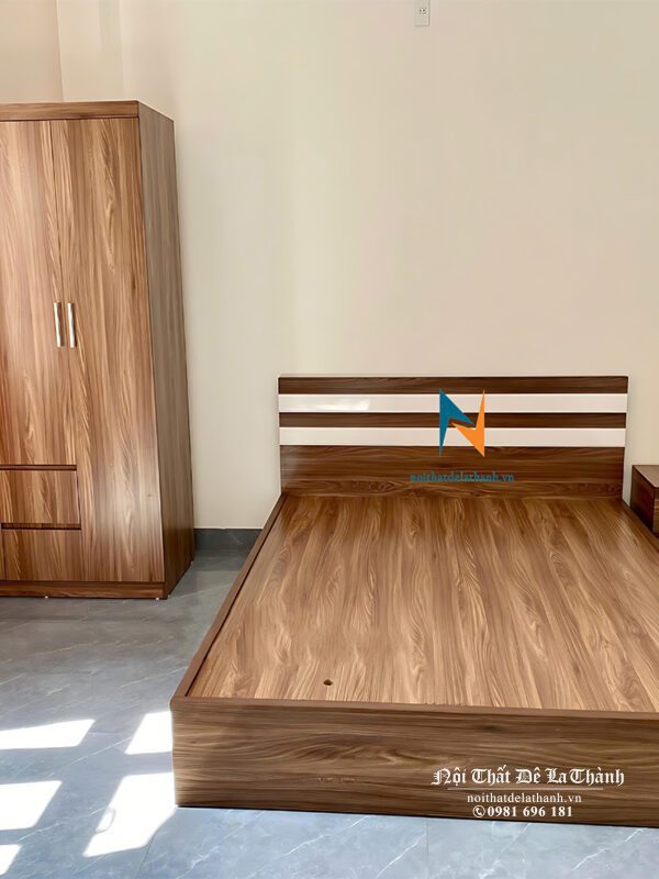 Combo phòng ngủ giá rẻ với táp 40cm, tủ 1m2x2m, giường 1m6x2m màu óc chó 6089, gỗ công nghiệp mdf bề mặt phủ melamine chống xước