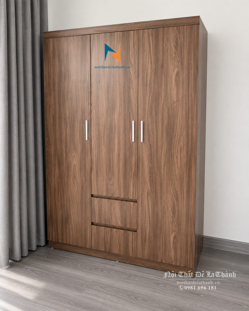 Chiếc tủ 1m2 hiện đại giá rẻ được thiết kế tối ưu với khoang treo, ngăn để đồ gấp và ngăn kéo để đồ nhỏ tiện lợi