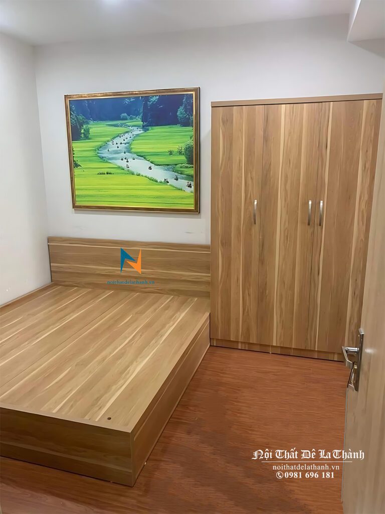 Combo giá giường tủ gỗ ép giá rẻ, gồm tủ 1m2x2m, giường 1m4x2m, màu 6161