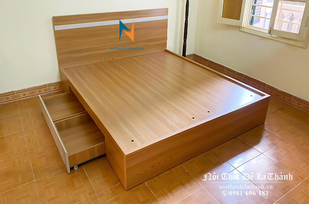 Giường MDF có nhiều lựa chọn màu sắc, nên dễ phối màu với màu sàn