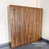 Hình ảnh thực tế chiếc tủ quần áo gỗ mdf giá rẻ, kích thước 2mx2m, màu óc chó, gồm 2 buồng lớn, các ngăn gấp và 2 ngăn kéo