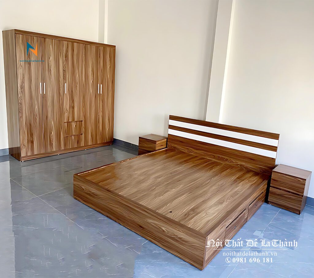 Bộ giường tủ giá rẻ gỗ công nghiệp bao gồm giường 1m8, tủ 2mx2m, táp 40cm x 2 chiếc