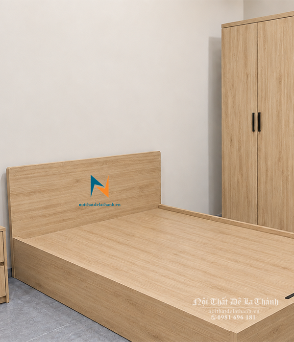 Combo nội thất phòng ngủ giá rẻ gồm giường 1m2x1m9, tủ 1m2x2m, táp đầu giường, màu gỗ sáng