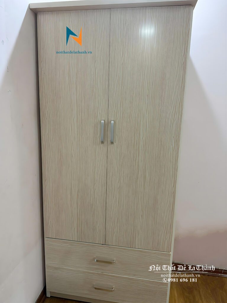 Chiếc tủ áo sinh viên phân khúc giá rẻ, 80cmx1m8, gỗ mdf, màu sáng, có 2 ngăn kéo và 2 cánh