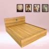Chiếc giường 1m6x2m phân khúc giá rẻ, màu gỗ vân vàng, vai phải có 2 ngăn kéo, độ dày gỗ mdf 15mm