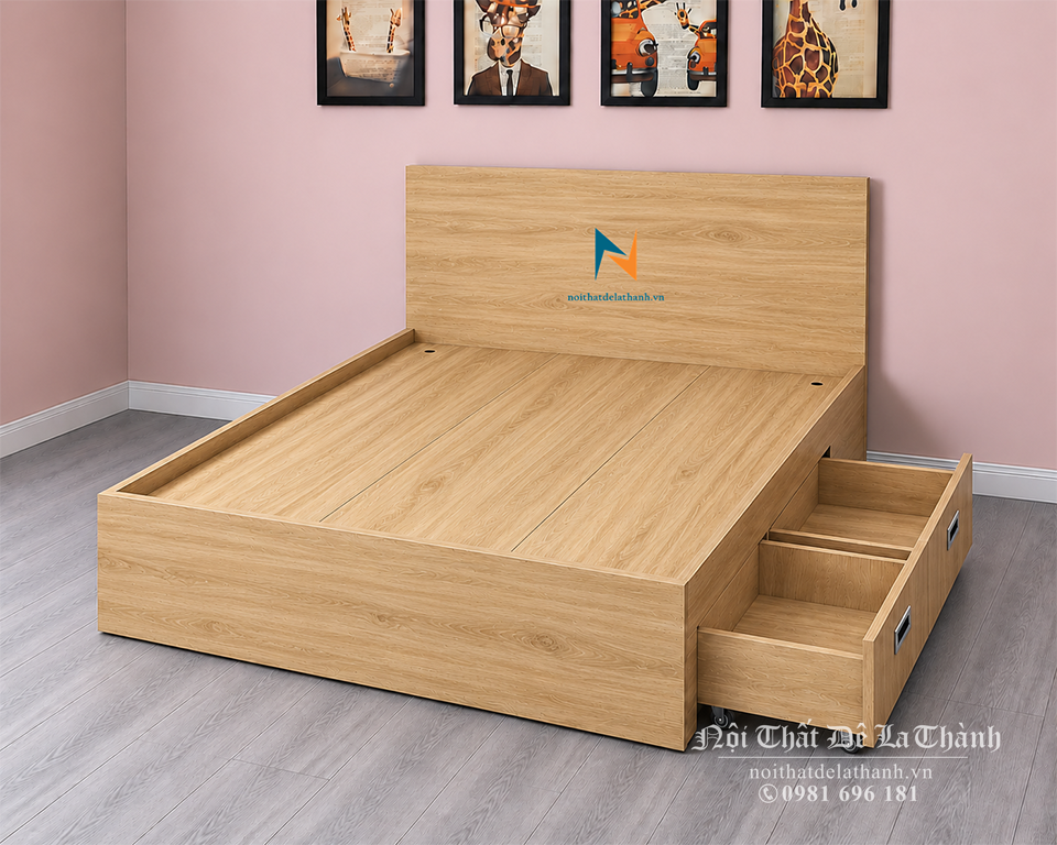 Giường đôi Queen size gỗ mdf phân khúc giá rẻ, phù hợp cho phòng trọ, hoặc sử dụng cho sinh viên