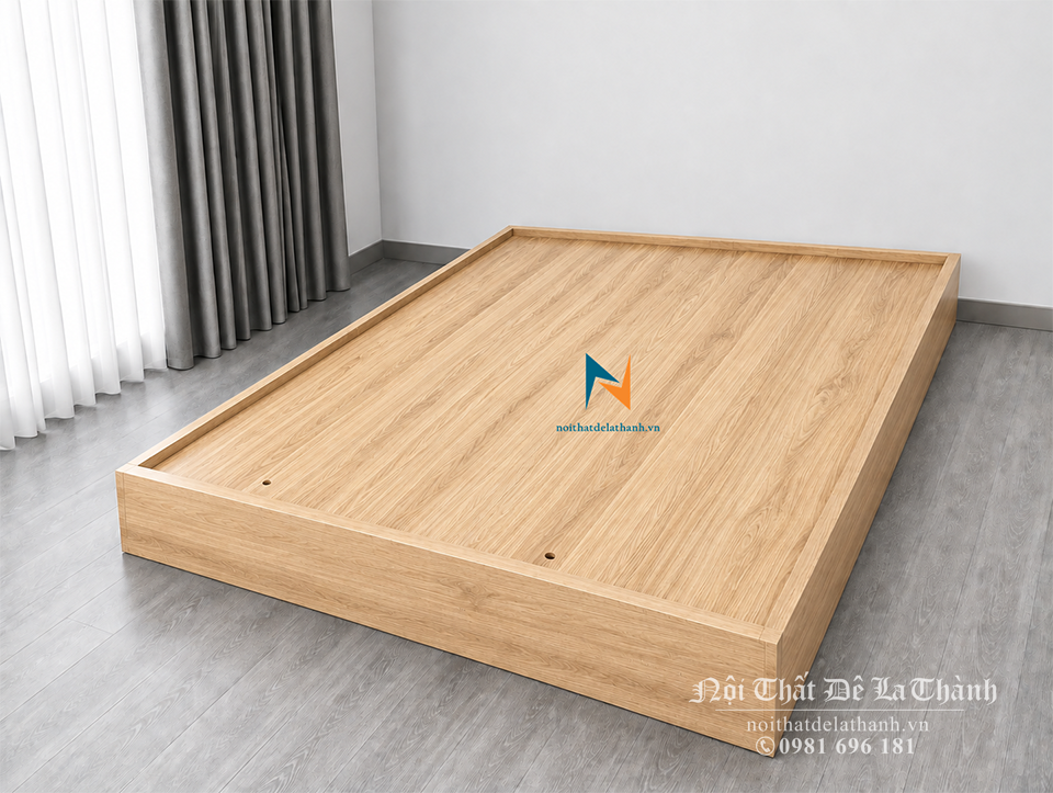 Chiếc giường không đầu cao giá rẻ 1m6x2m mã màu gỗ sáng 388