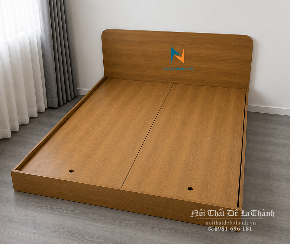 Chiếc giường bệt phân khúc giá rẻ, 1m6x2m, gỗ công nghiệp mdf, màu nâu, phong cách hiện đại - đơn giản