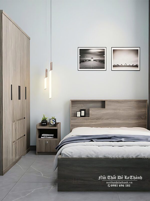 Combo giường tủ giá rẻ bao gổm giường đầu hộp 1m6x2m, tủ quần áo giá rẻ 1m6x2m, táp đầu giường 40x40cm