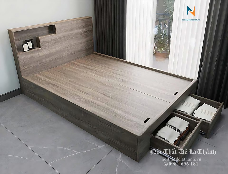 Giường hộp 1m6x2m giá rẻ với lựa chọn có thêm 2 ngăn kéo