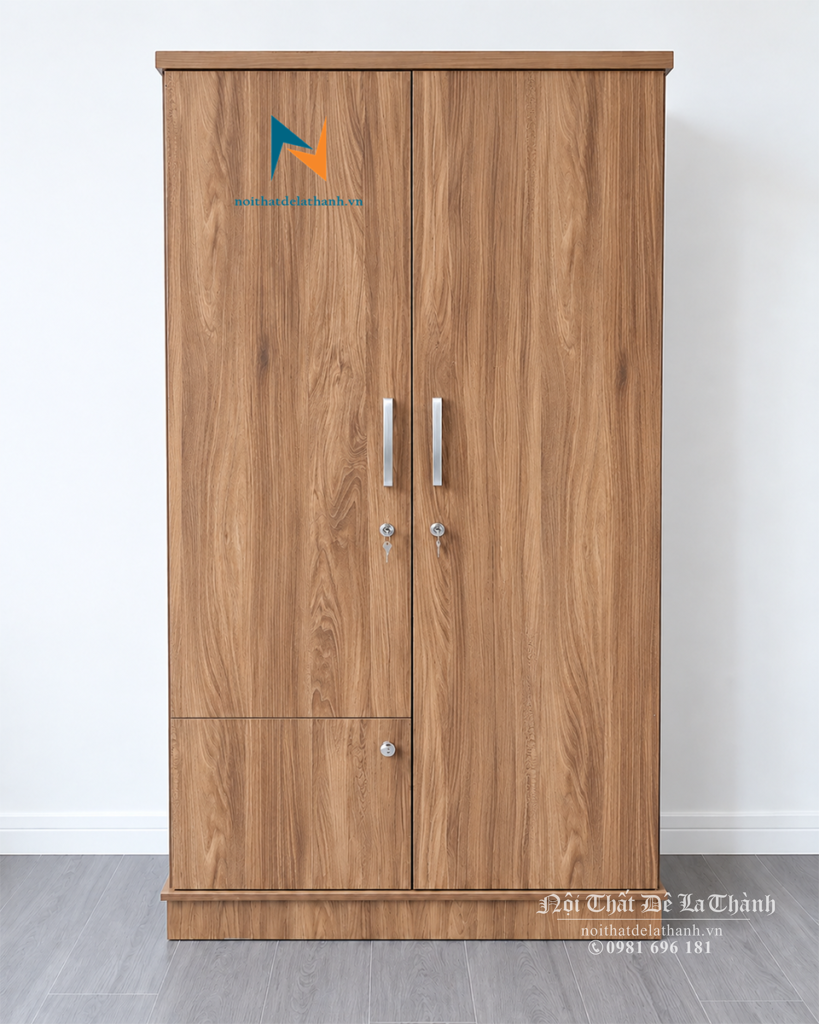 Chiếc tủ 2 cánh, kích thước 1mx2m, phân khúc giá rẻ, màu óc chó 6089, thiết kế đơn giản, hiện đại