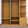Thiết kế bên trong chiếc tủ cánh lùa 1m6x2m gồm các đợt gác, bên ngoài là kệ trang trí, 2 ngăn kéo