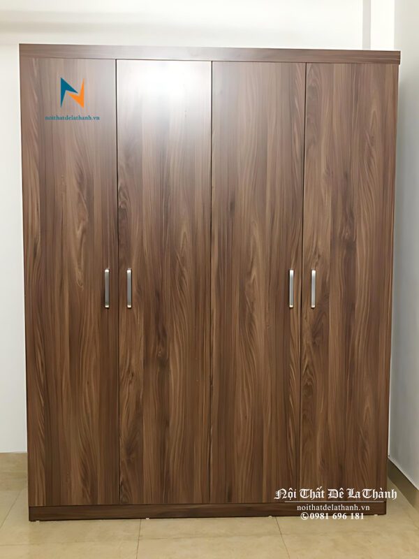 Chiếc tủ gỗ màu óc chó, phân khúc giá rẻ, gỗ công nghiệp mdf, kích thước 1m6x2m