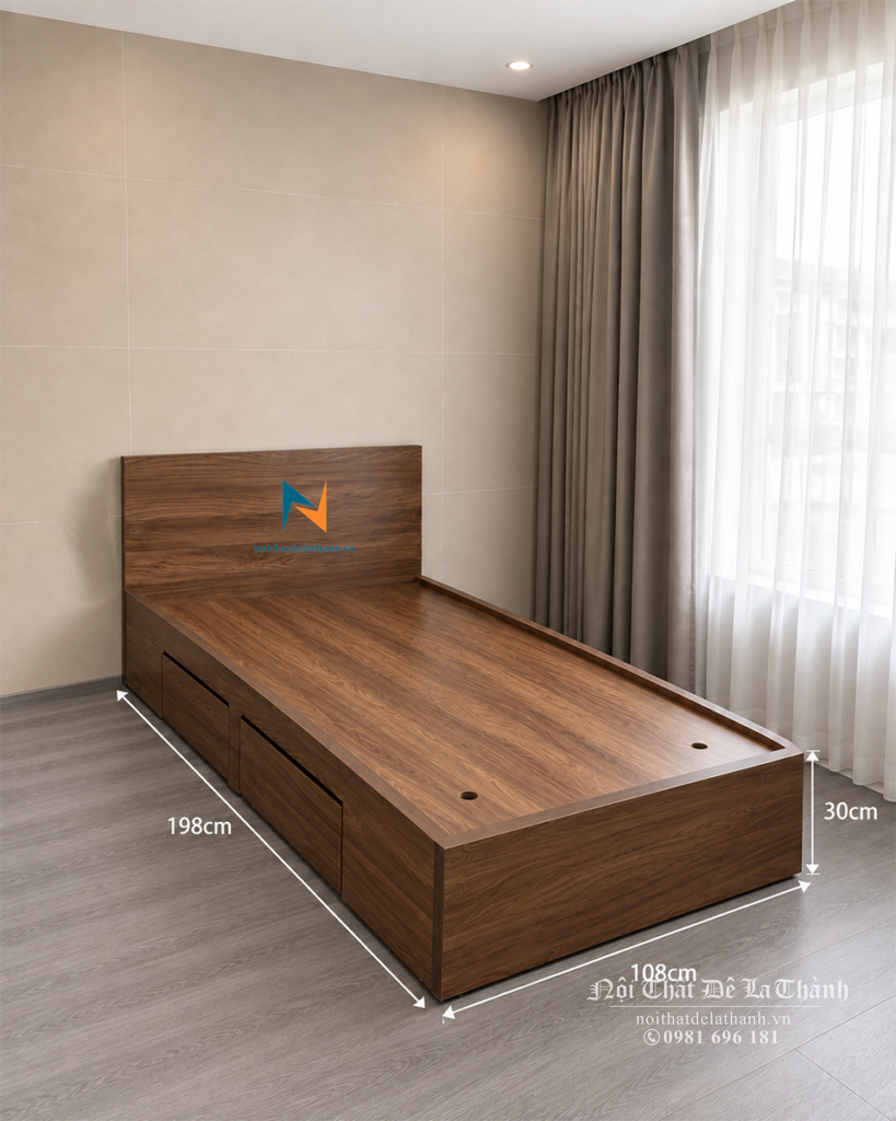 Kích thước đầy đủ của chiếc giường gỗ công nghiệp 1m giá rẻ