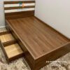 Giường ngủ gỗ công nghhiệp 1m2x2m 2 ngăn kéo, màu óc chó 6089 dành cho người ngủ 1 mình hoặc dành cho bé trai