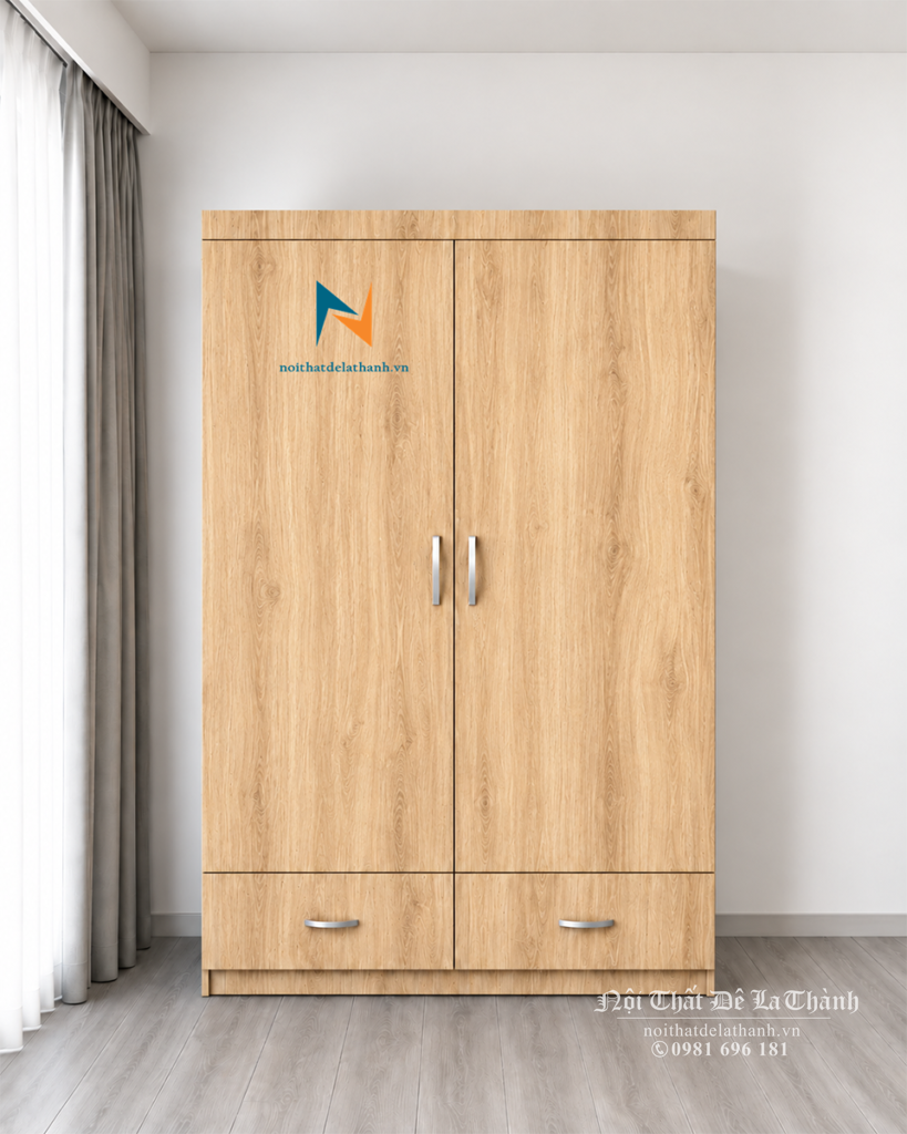 Chiếc tủ quần áo 1mx2m phân khúc giá rẻ, chất liệu gỗ công nghiệp mdf, màu 388, thiết kế 2 cánh mở, bên trên là suốt treo, bên dưới có 2 ngăn kéo