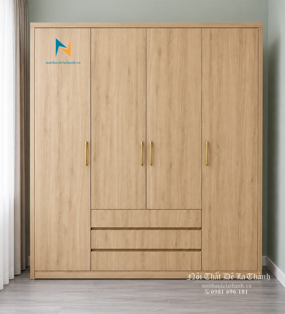 Chiếc tủ 4 cánh gỗ công nghiệp giá rẻ, màu 388, thiết kế theo phong cách hiện đại, chuyên dụng cho chung cư mini, phòng trọ, phòng sinh viên