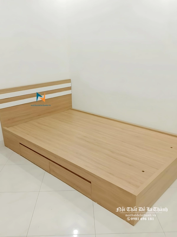 Chiêc giường đơn 1mx2m giá rẻ (có tuỳ chọn kích thước 1mx1m9), màu vàng 388, chất liệu gỗ công nghiệp mdf, chuyên dụng cho 1 sinh viên, hoặc 1 người ở trọ