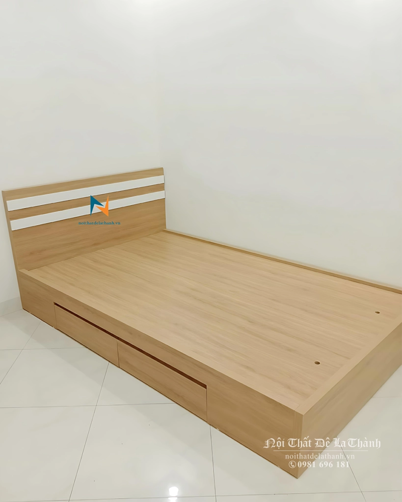 Chiêc giường đơn 1mx2m giá rẻ (có tuỳ chọn kích thước 1mx1m9), màu vàng 388, chất liệu gỗ công nghiệp mdf, chuyên dụng cho 1 sinh viên, hoặc 1 người ở trọ