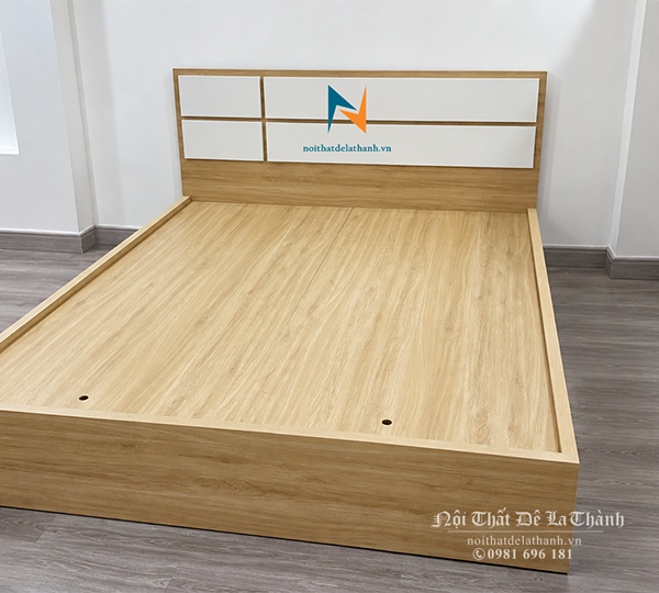 Giường gỗ MDF phủ Melamine màu 388 phối trắng, kích thước 1m8x2m với thiết kế đầu cao 4 mảnh rất đẹp