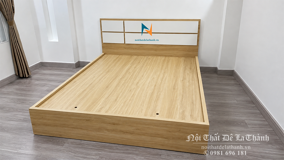 Giường gỗ MDF phủ Melamine màu 388 phối trắng, kích thước 1m8x2m với thiết kế đầu cao 4 mảnh rất đẹp